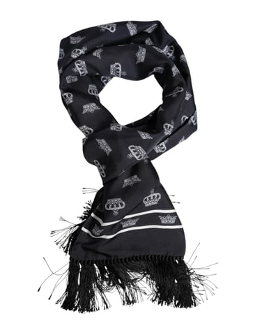 Dolce & Gabbana Schwarzes Seidenkrone Fransen Herren Schal