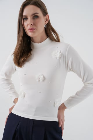 3D Floral Print Long Sleeve Blouse