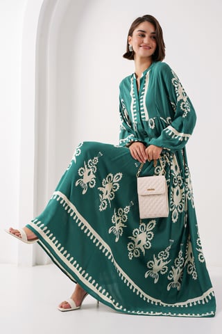 Bedrucktes V-Ausschnitt Maxikleid