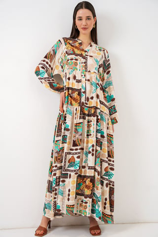Gemustertes V-Ausschnitt Maxikleid