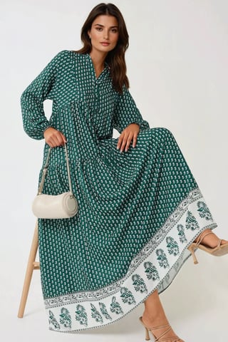 Bedrucktes V-Ausschnitt Maxikleid