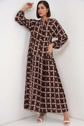 Gemustertes V-Ausschnitt Maxikleid