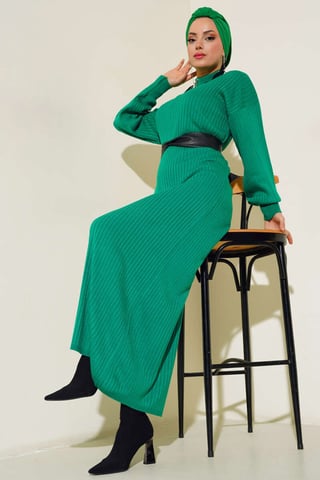 Maxi Rollkragen Rippstrickkleid