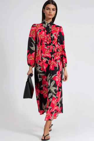 Blumen-Maxi-Kleid mit Bindungsdetail