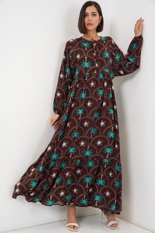 Tropisches Maxi-Kleid mit Knopfverschluss