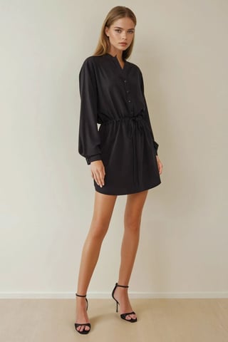 Relaxed Fit Viskose Minihemdkleid