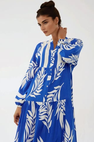Bedrucktes Langarm-Viskose-Maxikleid