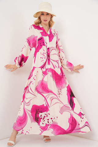 Gemustertes V-Ausschnitt Maxikleid