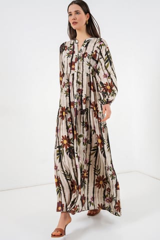 Gemustertes V-Ausschnitt Maxikleid