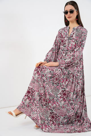 Gemustertes V-Ausschnitt Maxikleid