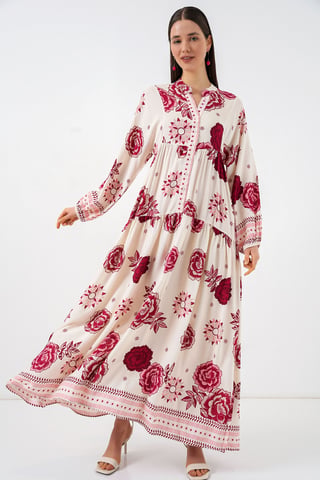 Gemustertes V-Ausschnitt Maxikleid