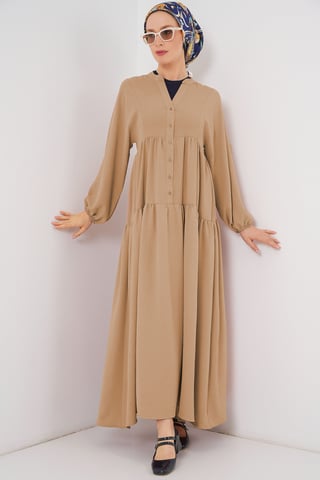 V-Ausschnitt Knopfverschluss Lässiges Maxi-Kleid
