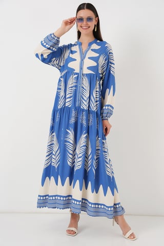 Muster Maxi-Kleid mit V-Ausschnitt und Knopfverschluss