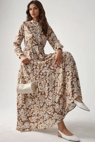Bedrucktes Maxikleid mit Hemdkragen