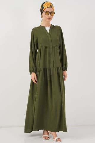 V-Ausschnitt Knopfverschluss Lässiges Maxi-Kleid