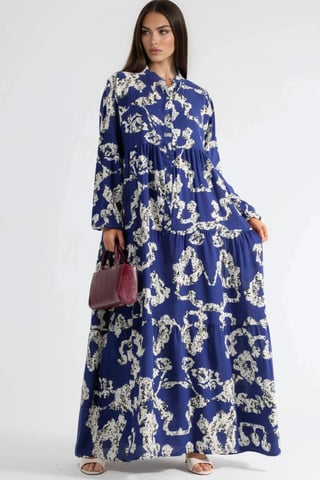 V-Ausschnitt Muster Maxi-Kleid mit Knöpfen