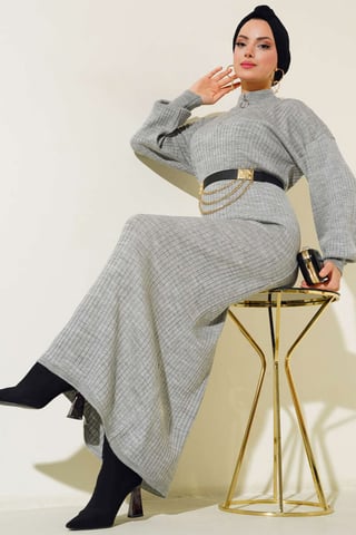 Maxi Rollkragen Rippstrickkleid