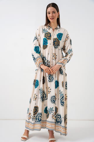 Gemustertes V-Ausschnitt Maxikleid