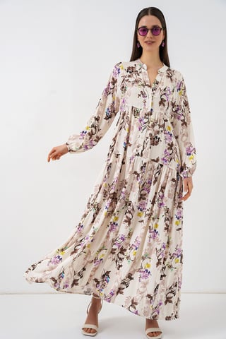 Gemustertes V-Ausschnitt Maxikleid