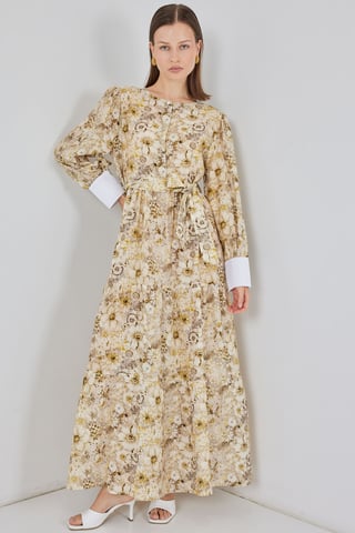 Viskose-Mix gemustertes Maxikleid mit Knopfverschluss