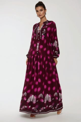 Bedrucktes Langarm-Viskose-Maxikleid