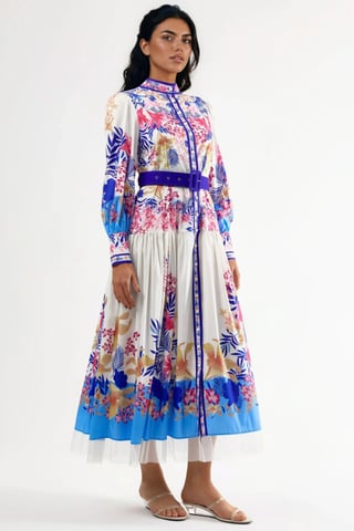 Blumen-Maxi-Kleid mit Gürtel