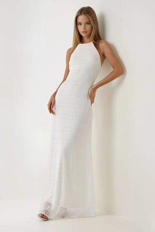 Hiccup Strukturiertes Neckholder-Maxikleid - Weiß