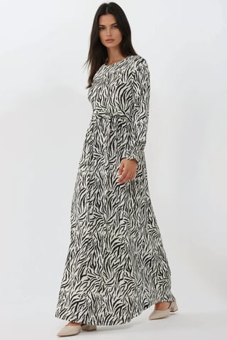 Bedrucktes Maxikleid mit Rundhalsausschnitt und Gürtel