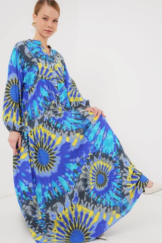 Gedrucktes V-Ausschnitt Maxikleid mit Knopfverschluss