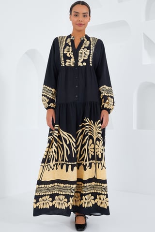 Bedrucktes V-Ausschnitt Maxikleid