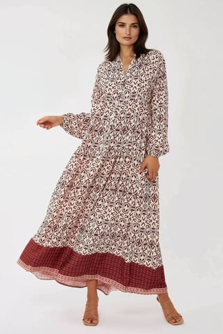 Bedrucktes Maxikleid mit Hemdkragen