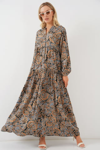 Bedrucktes V-Ausschnitt Maxikleid