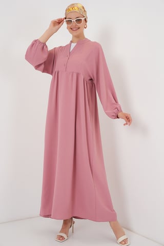 V-Ausschnitt Knopf Maxi-Kleid