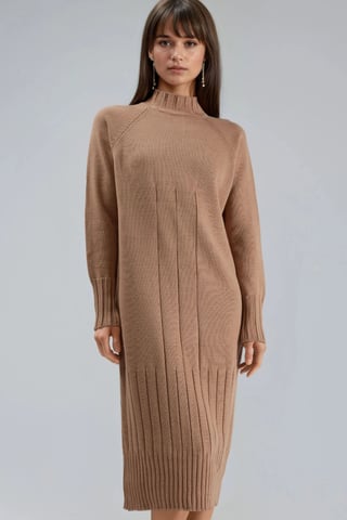 Halb-Turtleneck Midi Strickkleid