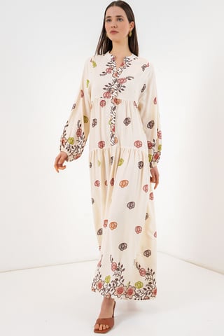 Gemustertes V-Ausschnitt Maxikleid