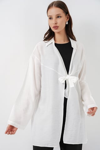 Kimono mit Schleifendetail und langen Ärmeln