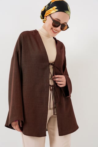 Leinenmischung Langarm-Kimono mit Bindedetail