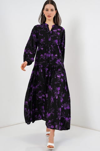 Gemustertes V-Ausschnitt Maxikleid