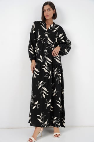Gemustertes V-Ausschnitt Maxikleid