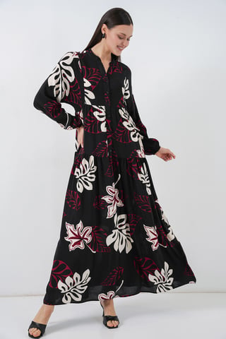 Gemustertes V-Ausschnitt Maxikleid