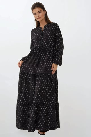 Bedrucktes Langarm-Viskose-Maxi-Kleid