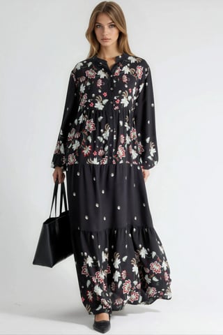 Mustered V-Ausschnitt Maxikleid