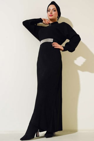 Maxi Rollkragen Rippstrickkleid