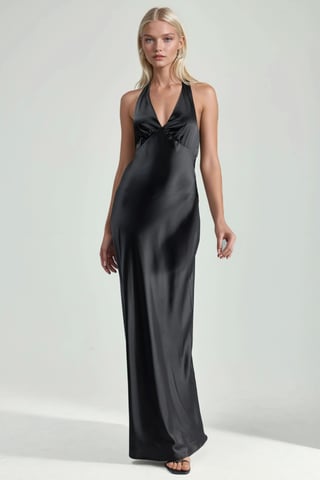 Halterneck V-Ausschnitt Satin-Maxikleid