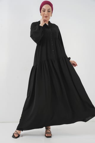 V-Ausschnitt Knopfverschluss Lässiges Maxikleid