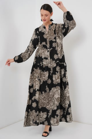 Bedrucktes V-Ausschnitt Maxikleid mit Knopfleiste