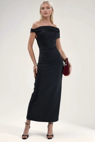 Asymmetrisches Kragen Bodycon Maxi Kleid