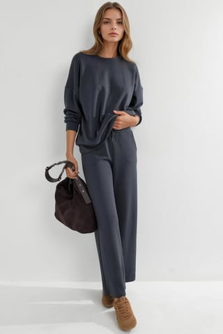 Modal Touch Rundhals-Sweatshirt & Weite Hosen Zweiteiliges Set