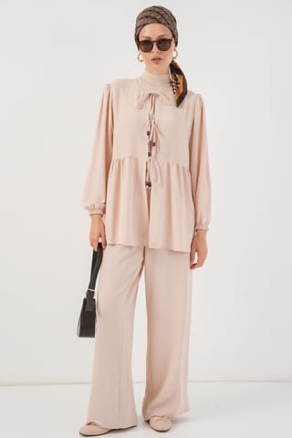Rundhals Lange Tunika und Weite Hosen Set