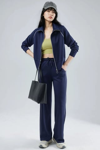 Modal Touch Sweatshirt mit Reißverschluss und Hose im Zwei-Teile-Set